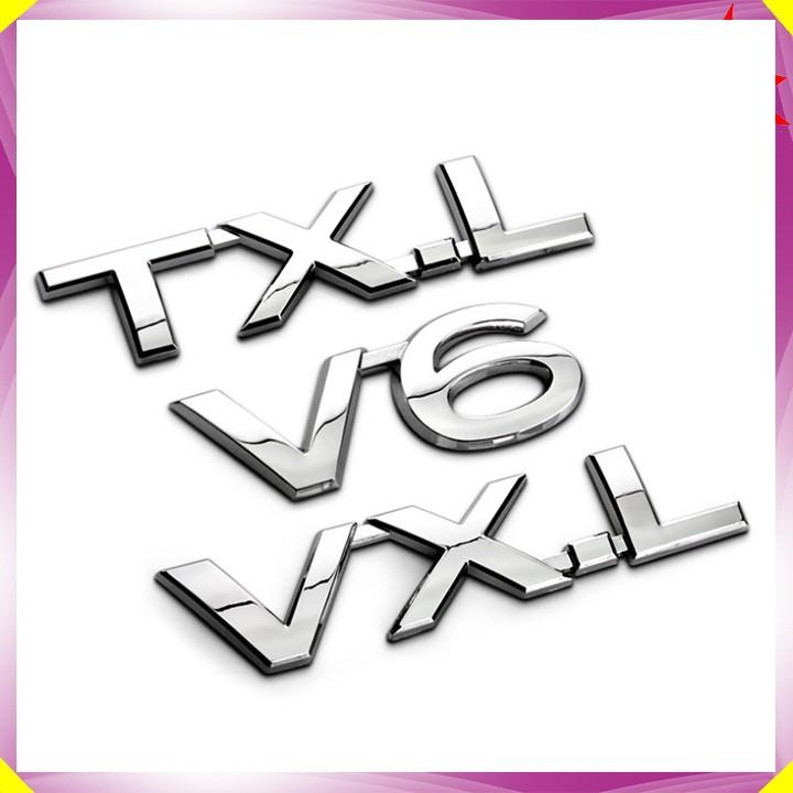 Decal tem chữ inox V6, VX, TX.L, VX.L dán đuôi xe ô tô