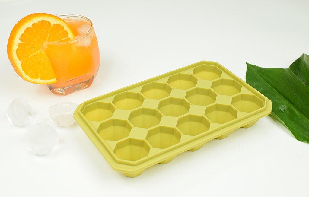 Khay làm đá silicone có nắp QSILIKIT 15 ngăn hình kim cương, hộp trữ đông thực phẩm an toàn