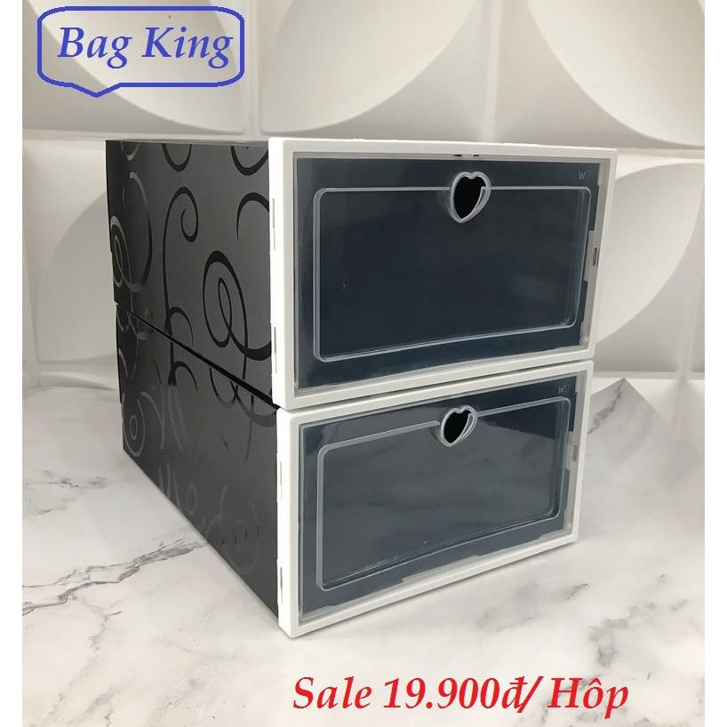 Hộp đựng giày nắp nhựa cứng trong suốt full đen cá tính