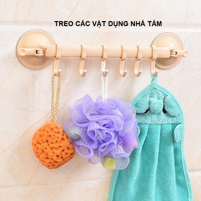 Móc treo đồ hút chân không loại 6 móc Giá treo đồ hít tường dùng cho nhà bếp và toilet
