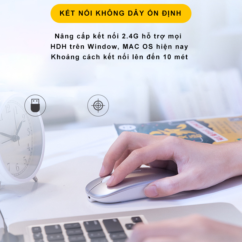 Chuột không dây Wireless Bluetooth sạc pin SIDOTECH PM1 không cần thay pin, sạc 1 lần dùng 30 ngày thiết kế công thái học không mỏi tay, silent chống ồn ban đêm tương thích Laptop Macbook Máy tính bảng PC- Hàng Chính Hãng