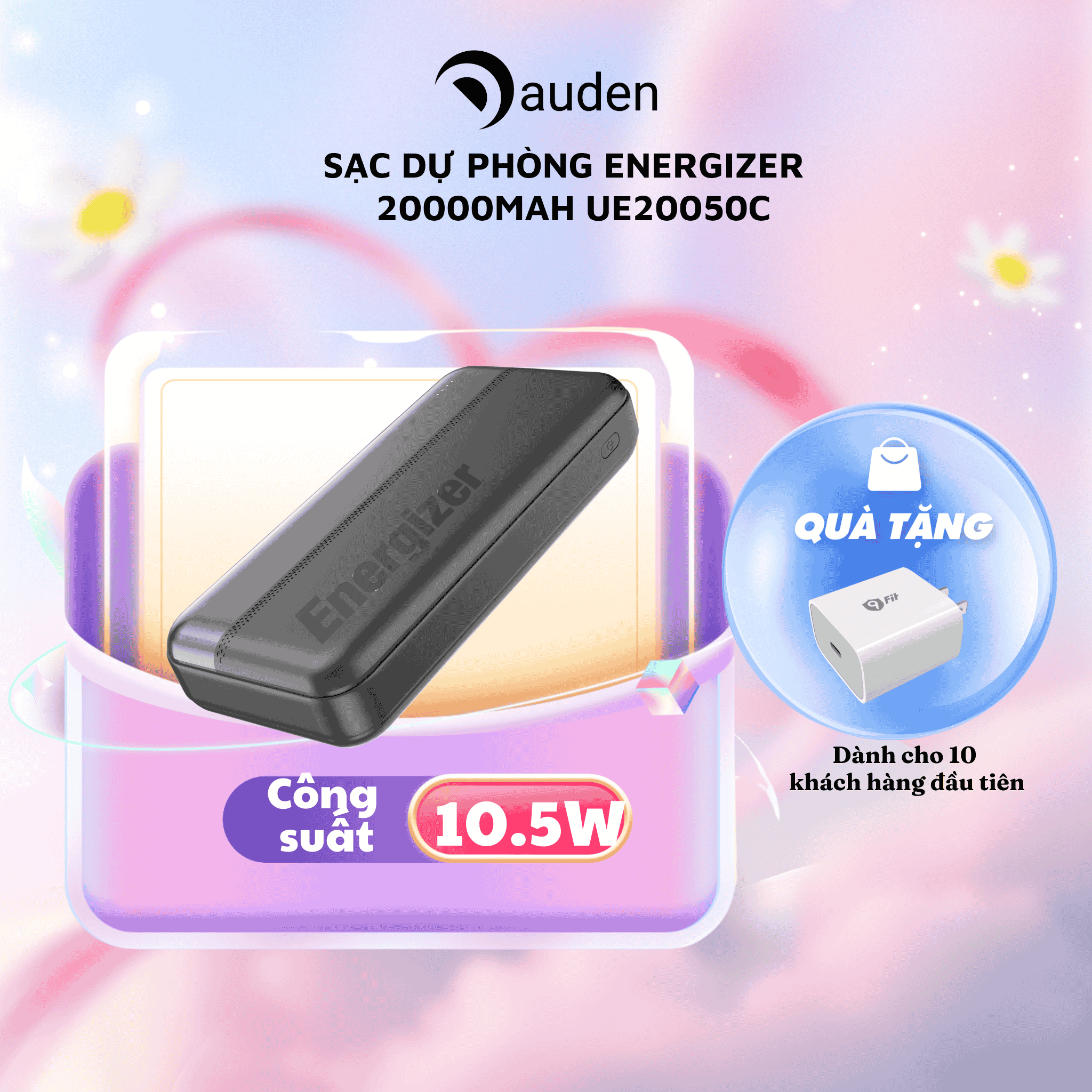 Sạc dự phòng Energizer 20,000mAh/3.7V Li-Polymer UE20050C - Hàng chính hãng bảo hành 2 năm 1 đổi 1