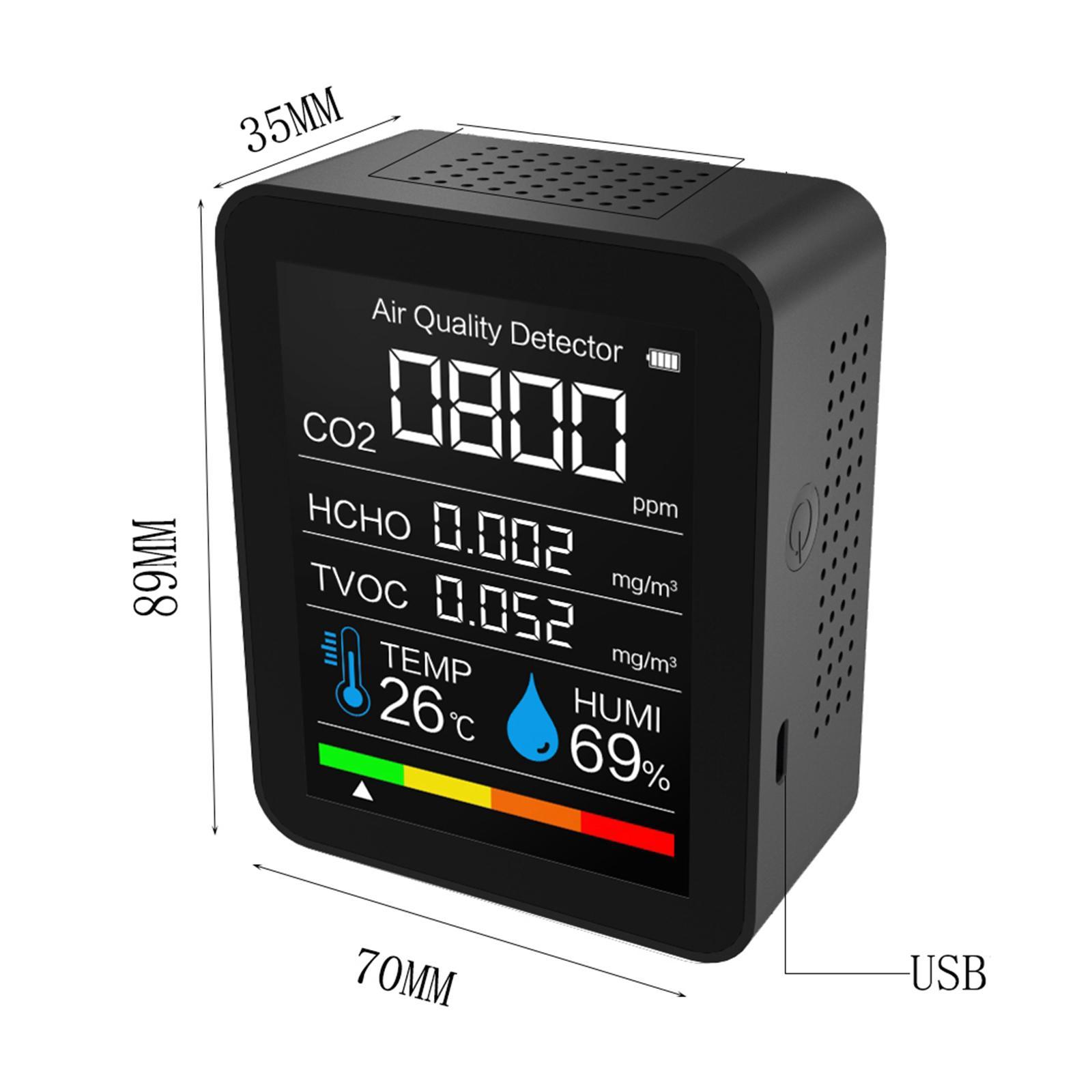 Portable CO2 Monitor 3 in 1 Humidity Gauge Air Quality Tester Black