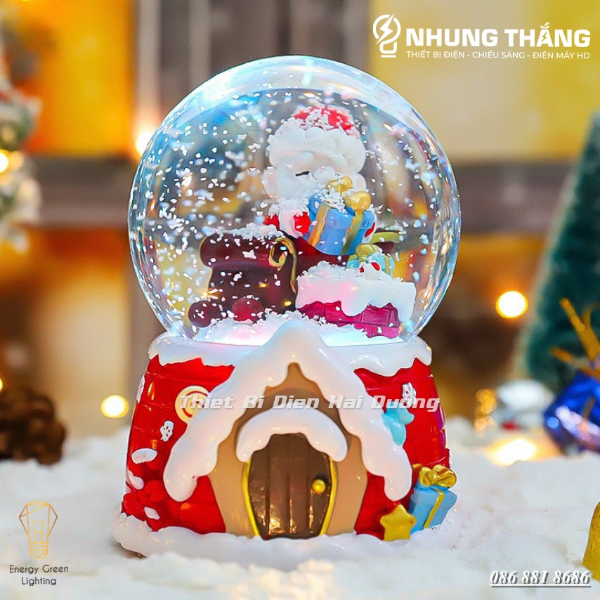 Quà Tặng Giáng Sinh - Quả Cầu Tuyết Phát Nhạc Ông Già Noel Và Người Tuyết - Siêu Dễ Thương - Tặng Pin