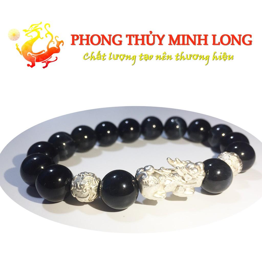 Vòng tay đá mắt hổ Chim Ưng xanh đen chất lượng 5A mix tỳ hưu và 2 hạt kim tiền Bạc hợp mệnh Thủy và Mộc