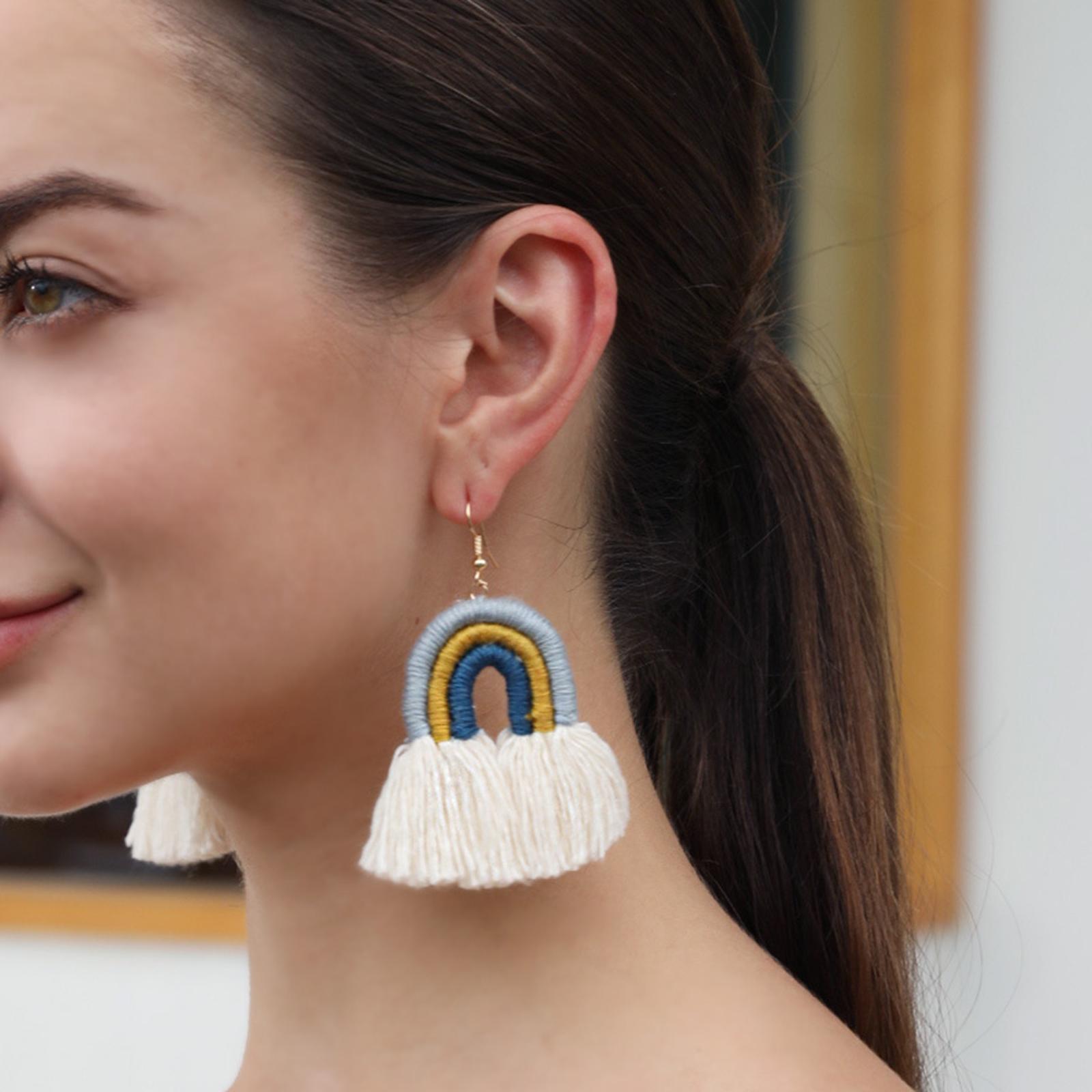 Bohemian Tassel Earrings Earrings Rainbow Shape Tassel Earrings Long Fringe Earrings for Women Girls Statement Earrings