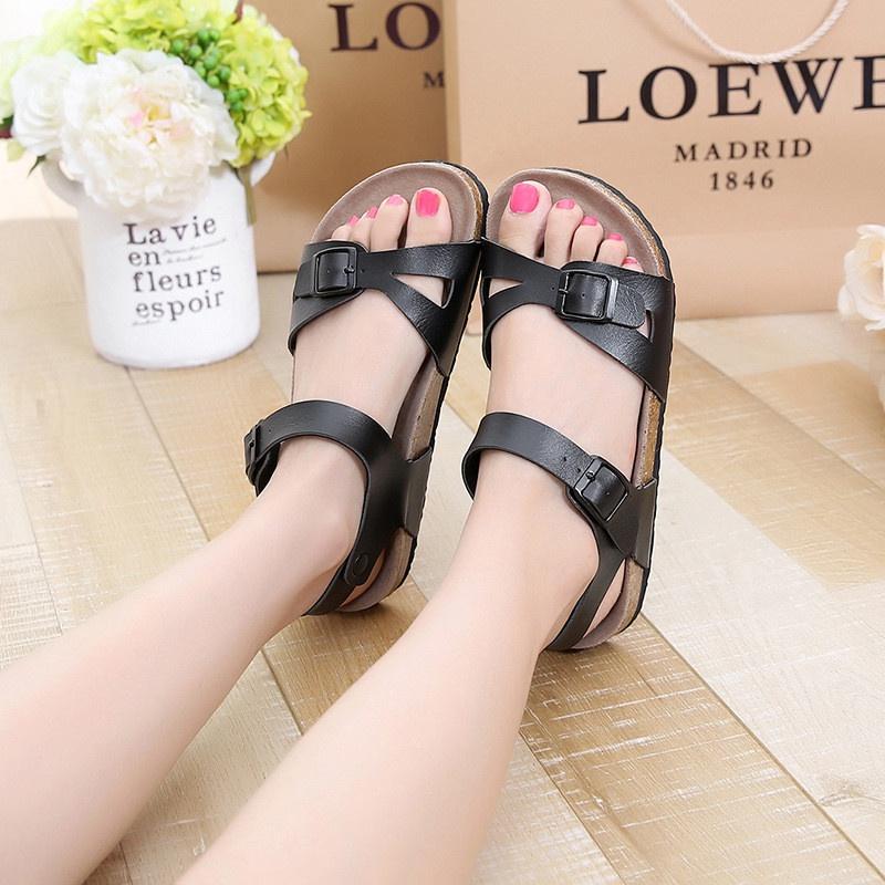 Giày Sandal nữ HuuCuong 1 khóa đen đế trấu handmade