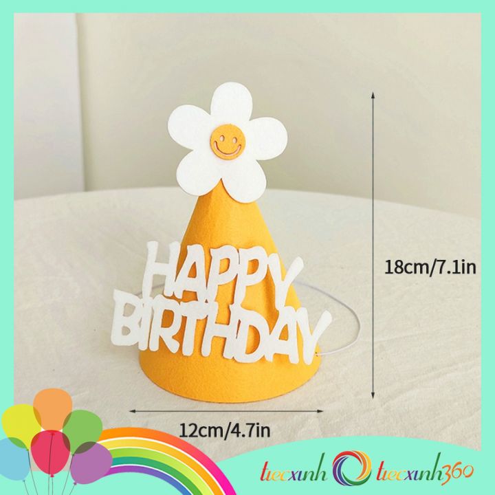 Nón sinh nhật Happy Birthday chóp hoa cúc