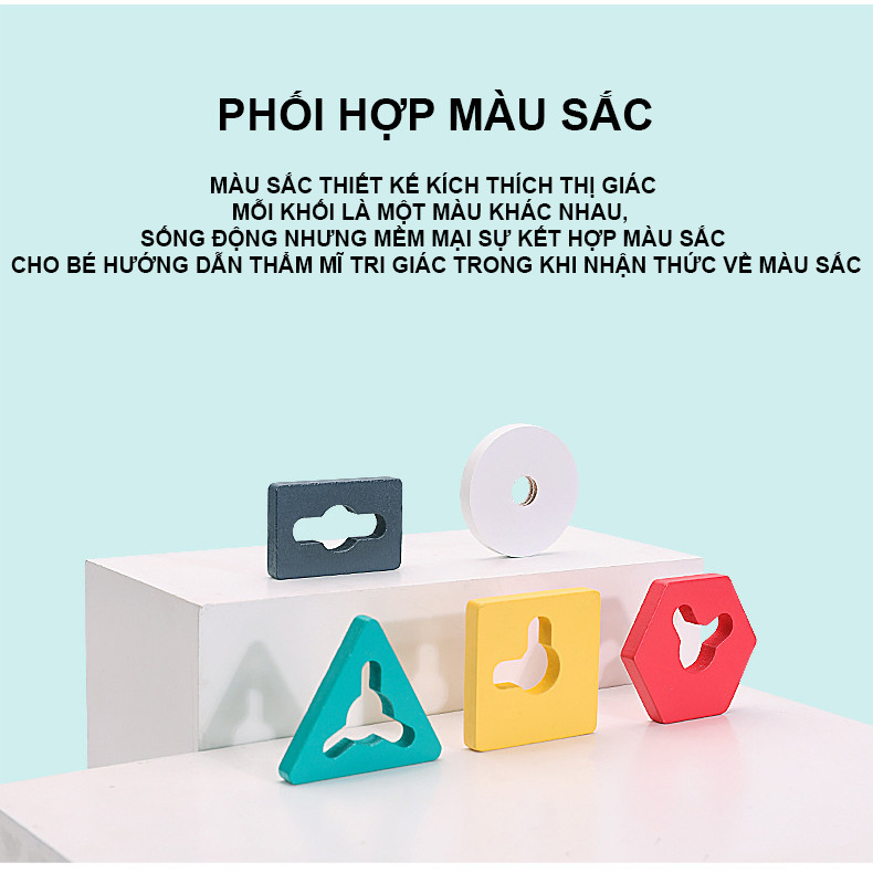Đồ Chơi Montessori Luồn Cọc Thả Hình Zic Zac 5 Trụ Cột Khối Gỗ
