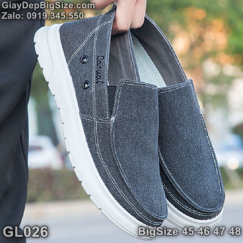 Giày lười vải, giày xỏ cỡ lớn 45 46 47 48 cho nam cao to chân ú bè. Big size canvas slip-on shoes for wide feet - GL226