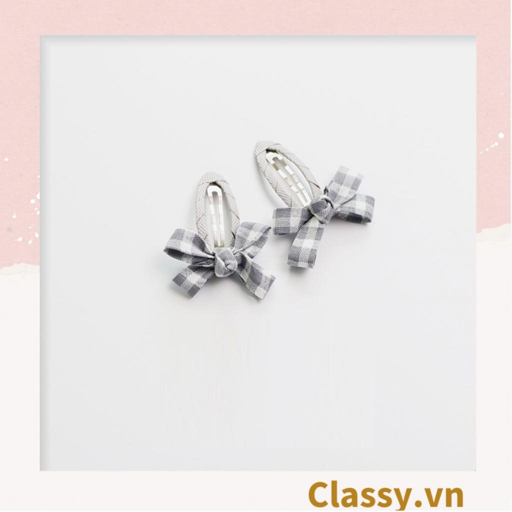 Bộ 02 chiếc Kẹp tóc nơ Classy kẻ sọc nhiều màu phong cách hàn quốc dễ thương PK1017