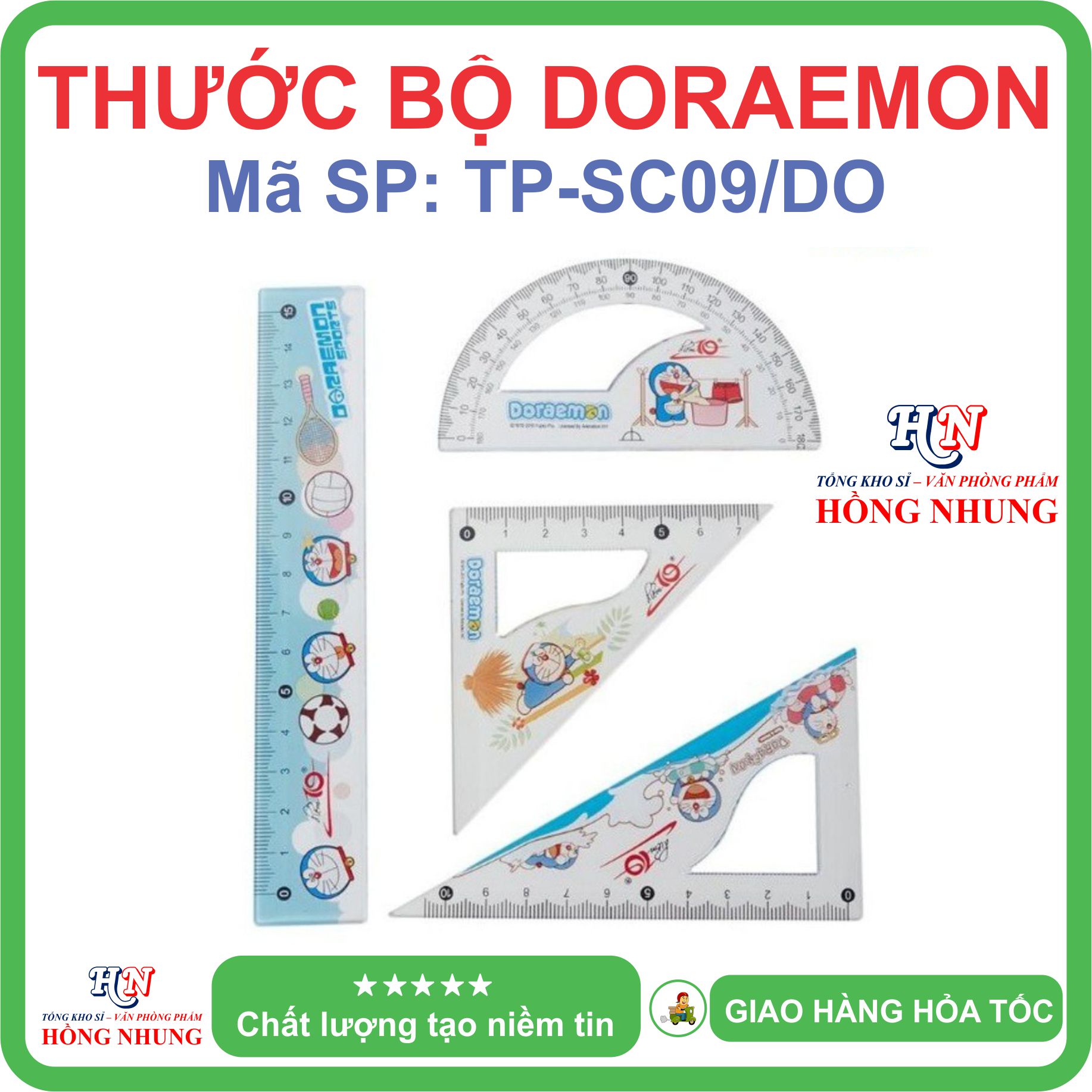 [SALE] Thước bộ Doraemon TP-SR09/DO , phù hợp với học sinh để đo đường thẳng và đo góc.