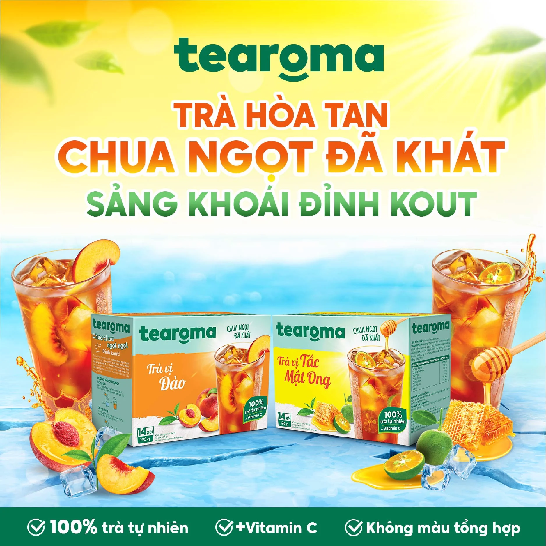 [MUA 3 TẶNG 1] Trà Tearoma hòa tan vị Tắc mật ong hộp 196g (14 gói x 14g)