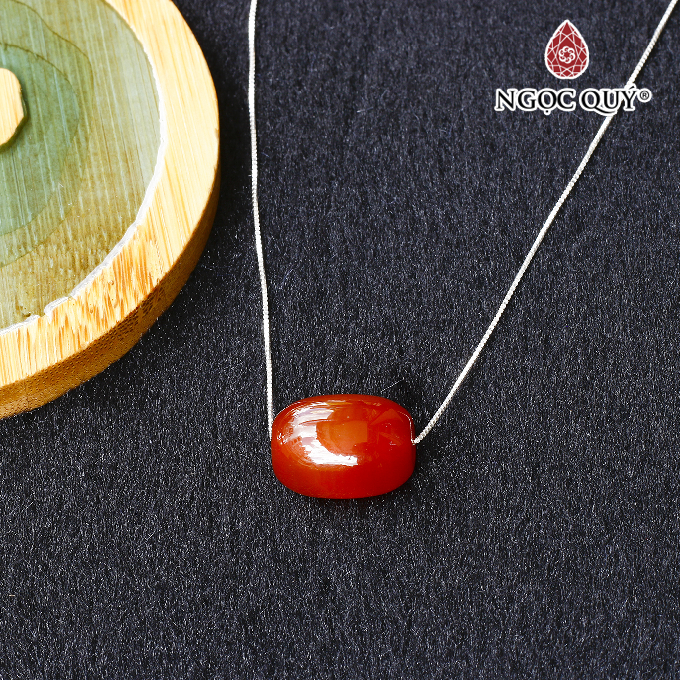 Dây chuyền bạc lu thống mã não đỏ 17x13mm mệnh hỏa, thổ - Ngọc Quý Gemstones