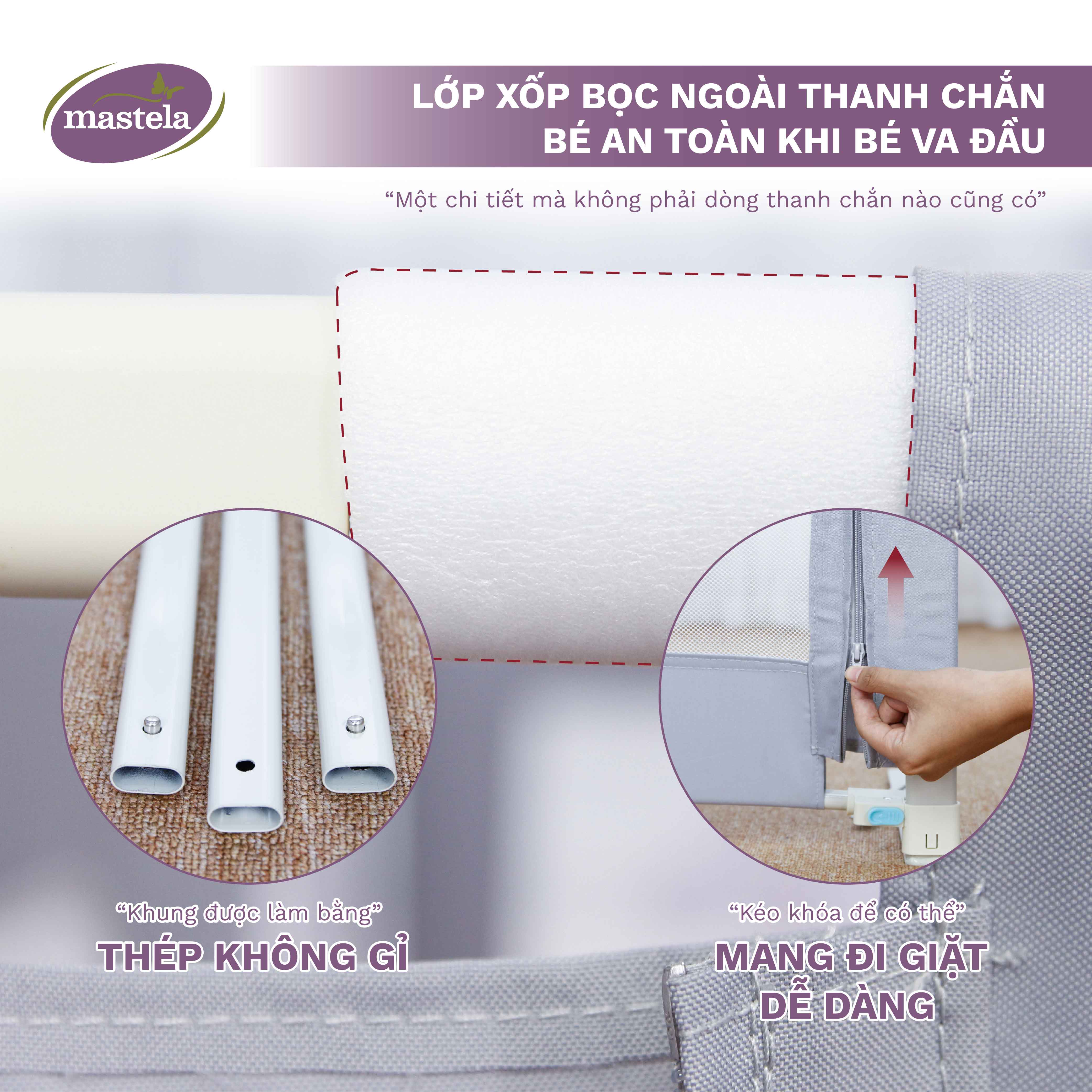 Thanh chắn giường cho bé điều chỉnh độ cao linh hoạt bảo vệ bé chống va đập, ngã lộn hình Hello Baby 4BABIES