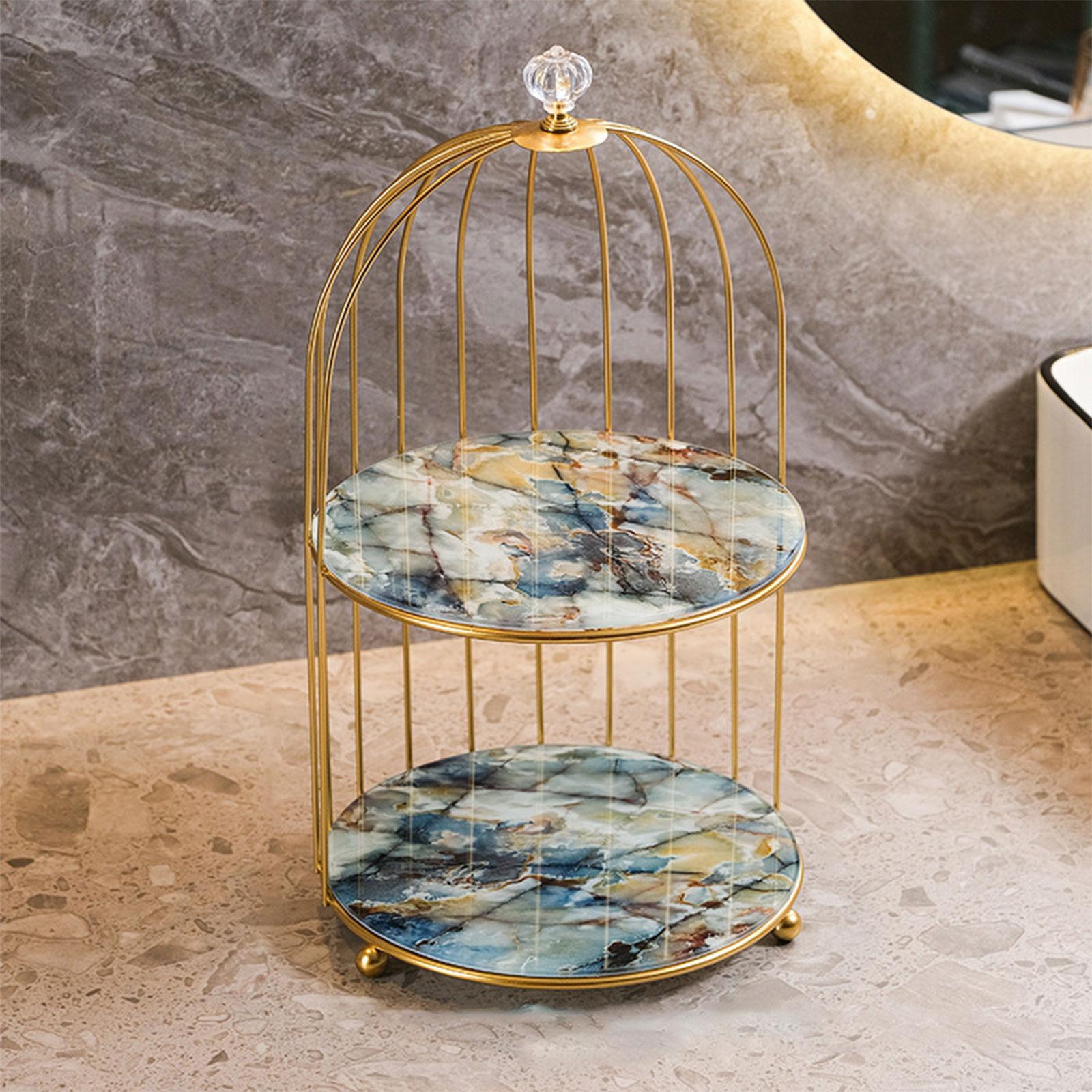 2 Pieces Bird Cage Cosmetic Organizer Bathroom Storage Rack Dresser Holder