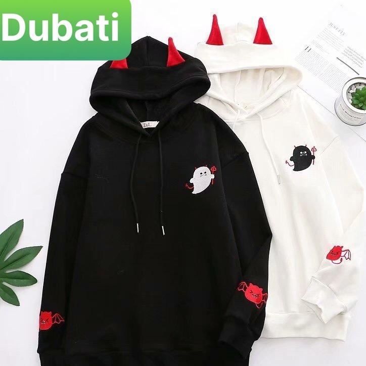 ÁO KHOÁC NỈ HOODIE NAM NỮ HỌA TIẾT MA CUTE CHẤT NỈ DÀY MỊN FROM RỘNG- DUBATI FASHION