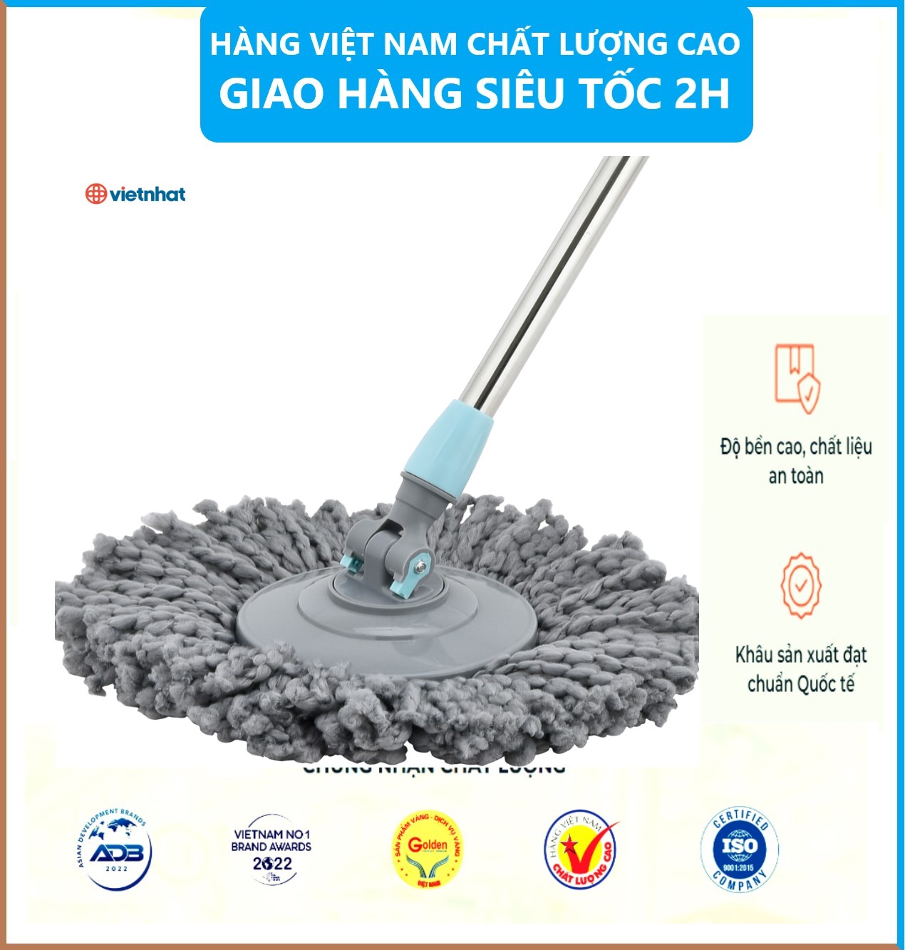 Bộ lau nhà tay kéo xoay 360 độ, Bộ lau nhà thông minh tự vắt Việt Nhật cao cấp có kèm cây lau đa năng - Hàng chính hãng