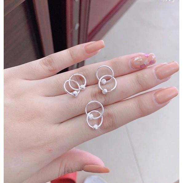 Bông tai vòng tròn bi bạc dành cho bé yêu-bạc pmj