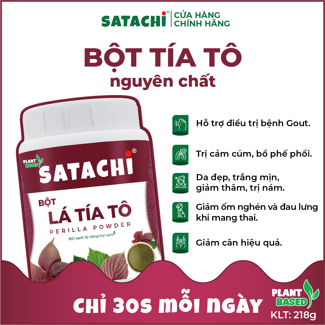 Bột Tía Tô SATACHI nguyên chất. Hỗ trợ gout, rối loạn mỡ máu, giải cảm, đẹp da. Hộp 68g