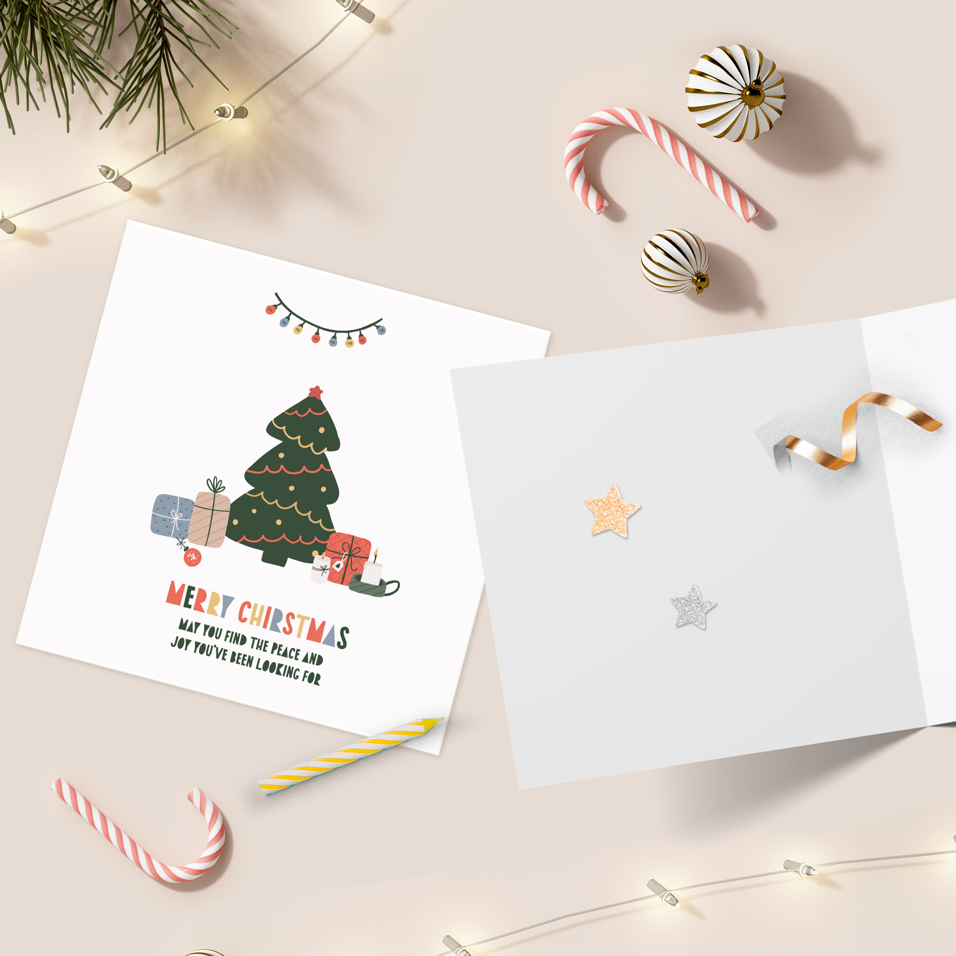 Set 5 thiệp giáng sinh noel năm mới SDstationery Christmas Harmony, trang nhã, dễ thương thân thiện, khổ vuông 12x12cm