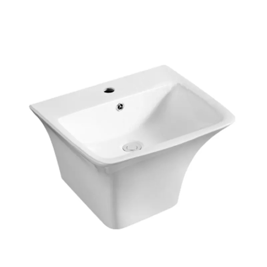 Chậu lavabo treo tường liền chân màu trắng phong cách hiện đại