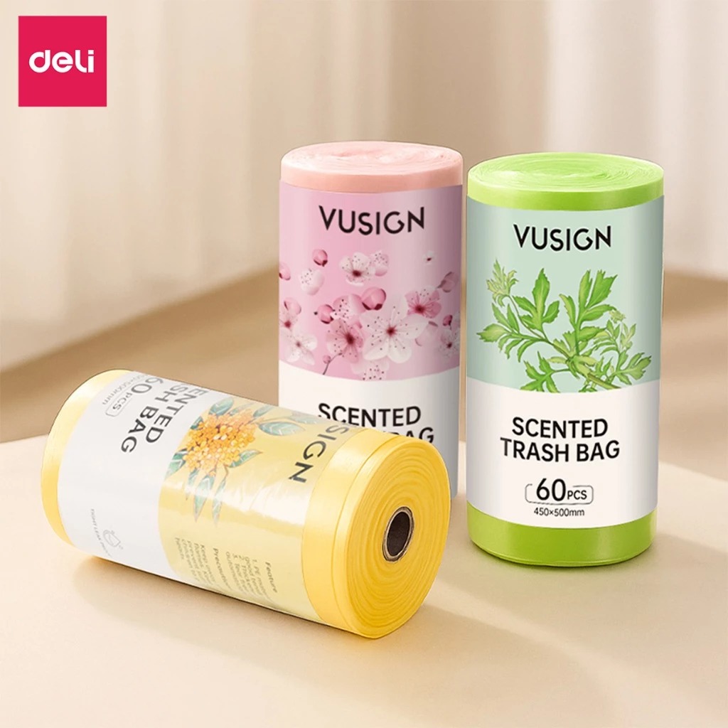 Cuộn 60 Túi Đựng Rác Dây Rút Hương DelixVusign Chống Côn Trùng Dày Dặn, Dai, Không Rò Rỉ Chống Rách cho thùng rác