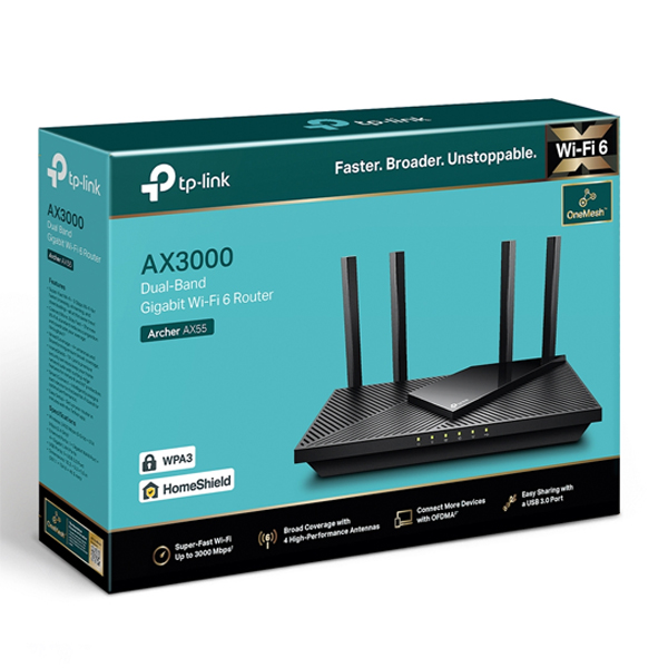 Hình ảnh Bộ Phát Wifi TP-Link Archer AX55 Chuẩn Wi-Fi 6 AX3000 - Hàng Chính Hãng