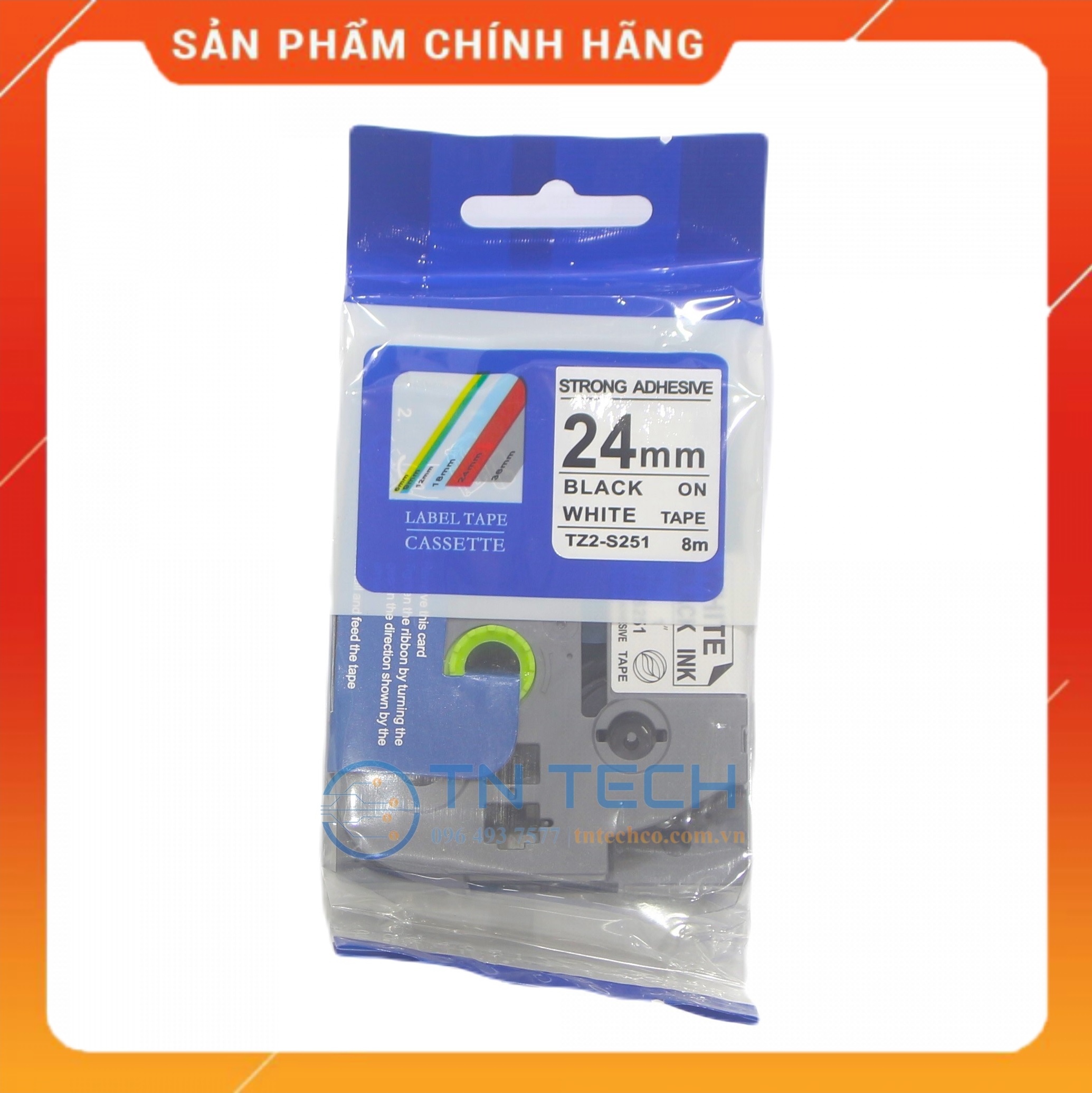 Nhãn In TZ2-S251 - Đen nền trắng 24mm x 8m - Dùng cho máy in BROTHER - AIMO - PUTY [Hàng nhập khẩu]