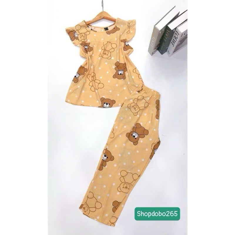 Đồ bộ nữ,đồ ngủ mặc nhà lửng 9 tấc tay cánh tiên vải lanh BL 57 họa tiết dễ thương size 51-70kg