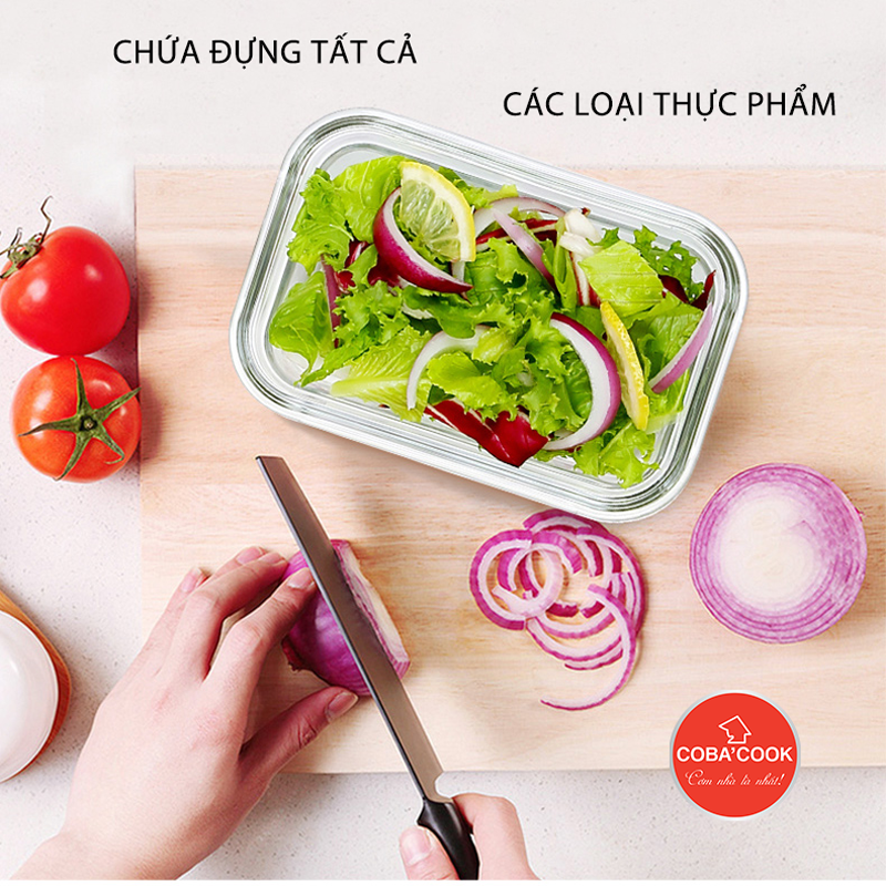 Bộ 3 hộp thủy tinh trữ thức ăn thực phẩm đựng cơm chịu nhiệt COBACOOK hộp chữ nhật dung tích 640ml -CCL63