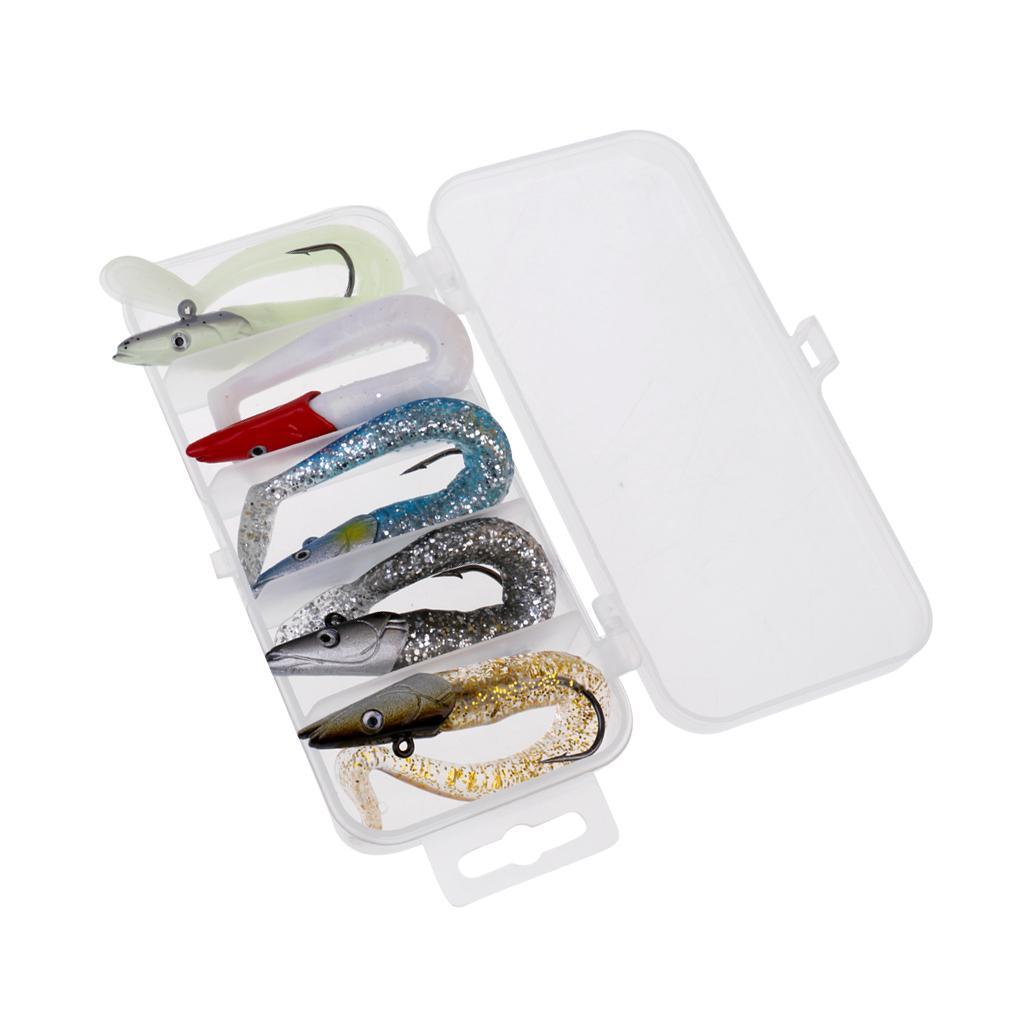 5 Pieces 11cm Lead JigHead Soft Fishing Lures with Hook Weedless Sandeels Sinking Swimbaits for Saltwater and Freshwater