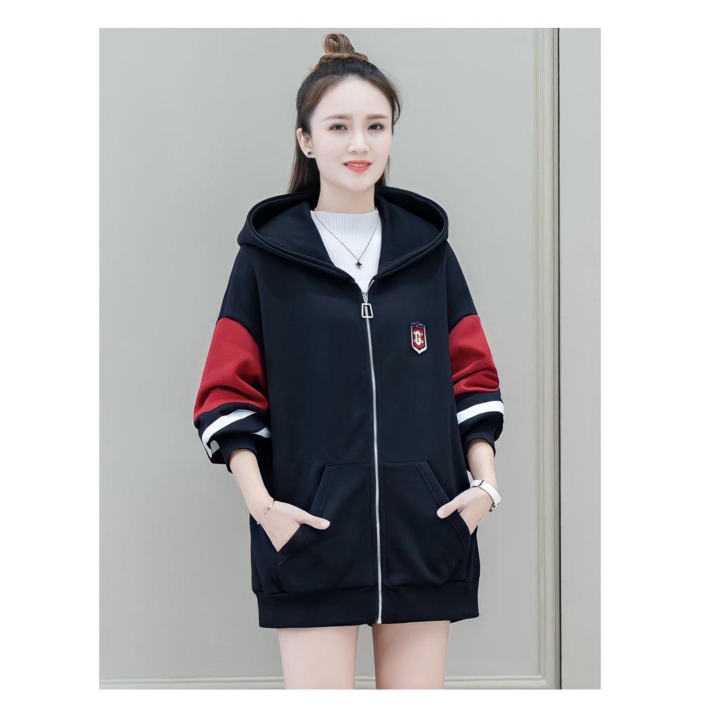 Áo Hoodie Nỉ Nam Nữ Tay Phối Màu 2 Sọc Logo Ngực