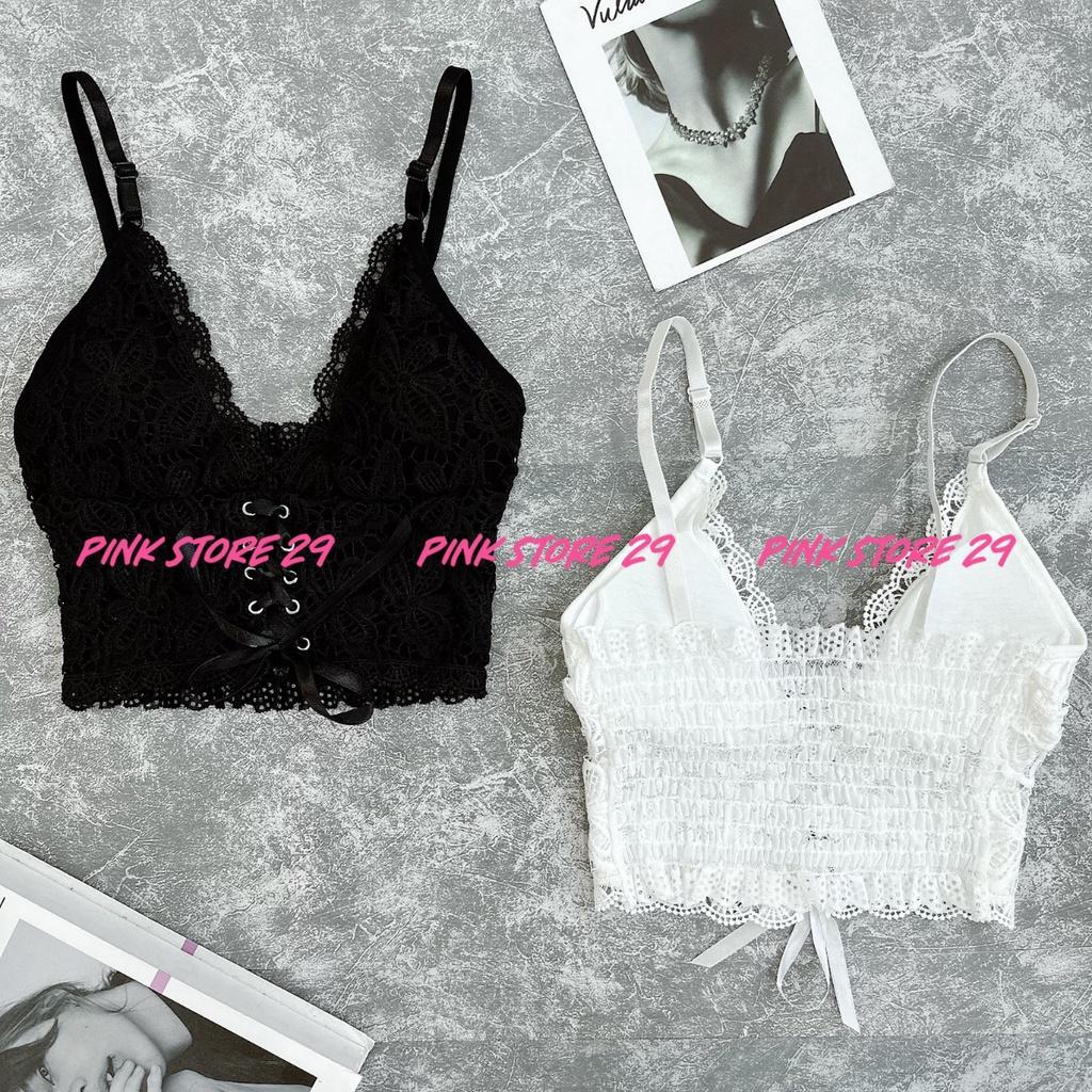 Áo croptop ren kiểu bra PINKSTORE29 phối dây buộc phong cách gợi cảm A5645