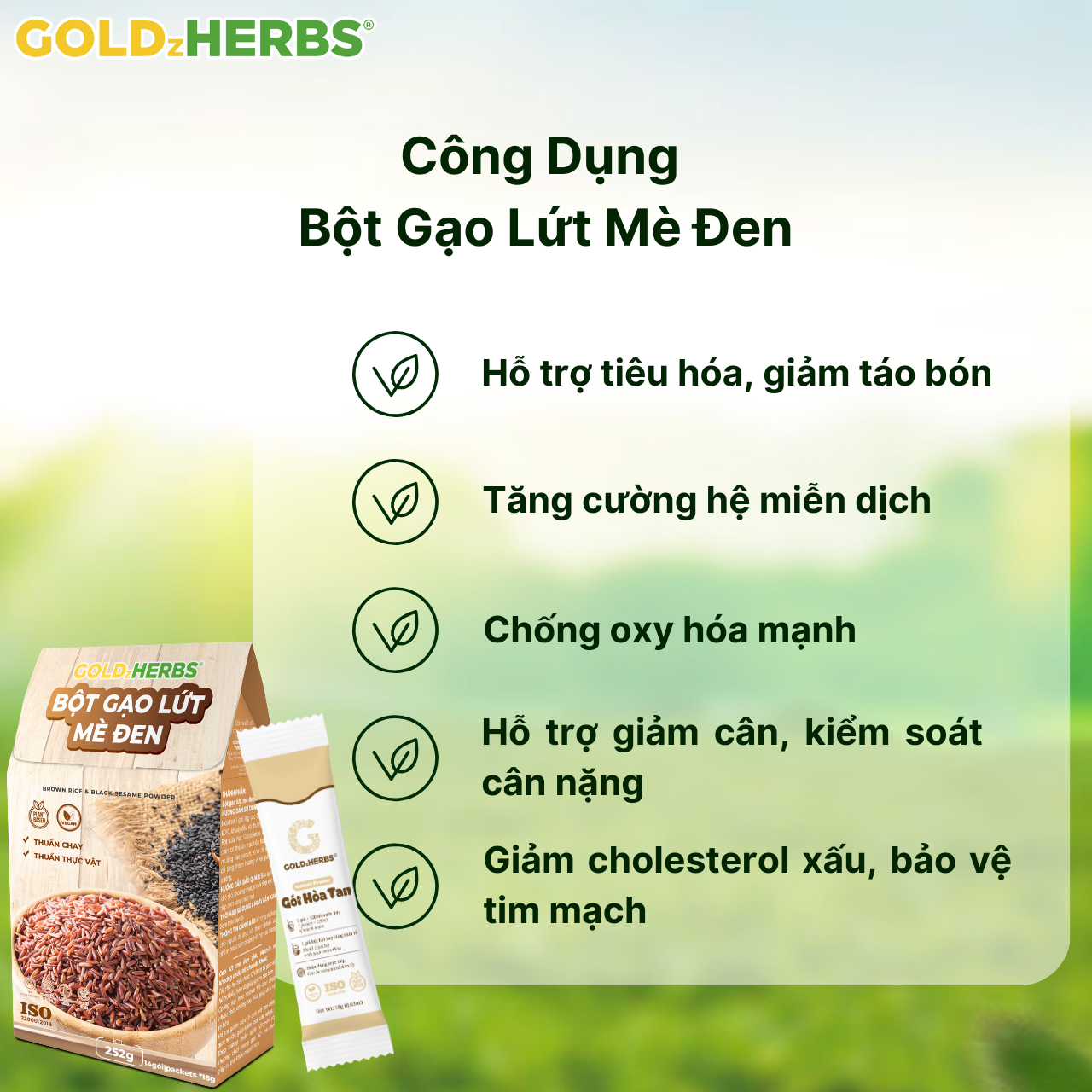 Bột gạo lứt mè đen GoldzHerbs – 14 gói/ 500g