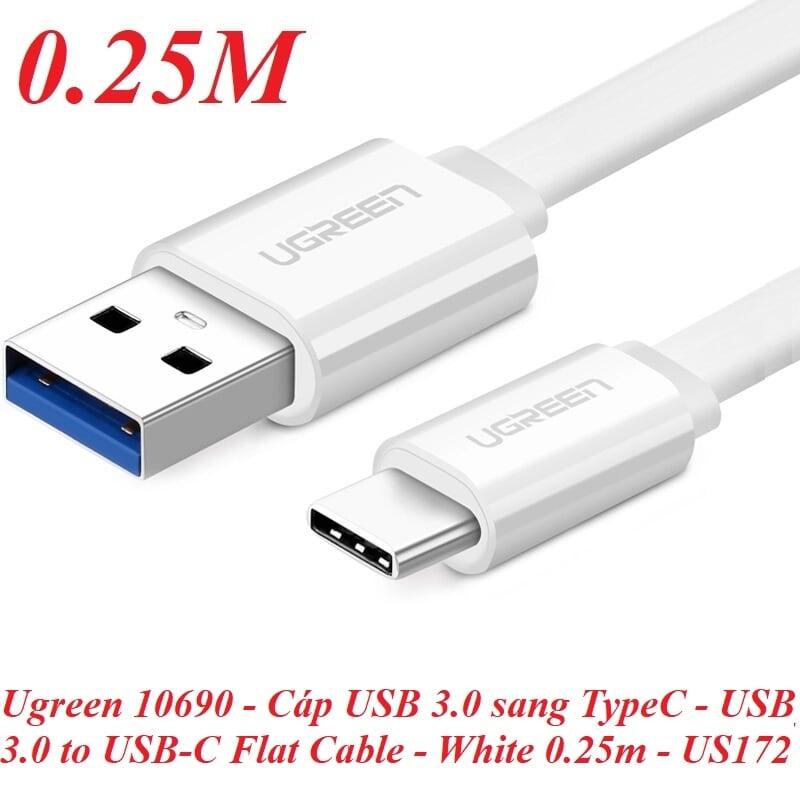 Ugreen UG10690US172TK 0.25M màu Trắng Cáp USB TypeC sang USB 3.0 cáp dẹt - HÀNG CHÍNH HÃNG