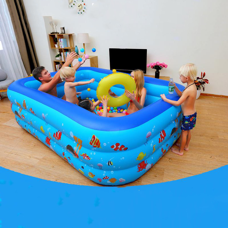 Bể bơi phao cho bé, bể phao bơi trẻ em loại to dày dài 2m1 cao 3 tầng swimming pool kèm bơm điện