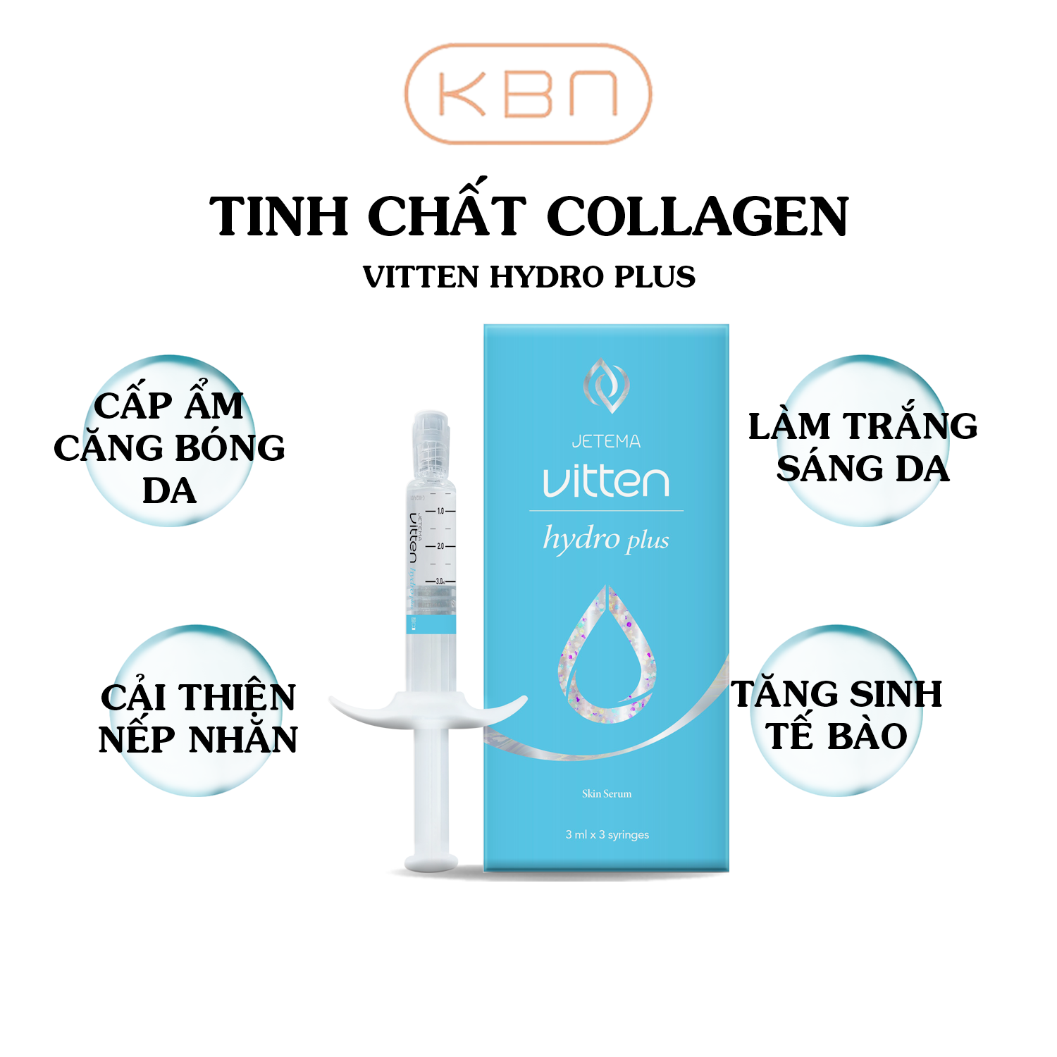 Tinh Chất Collagen Căng Bóng Vitten Hydro Plus Jetema Hàn Quốc - Trắng Sáng Da (3 Ống/ Hộp, 3ml/ Ống) (Hàng Chính Hãng)