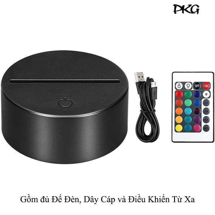 Bộ Đế Đèn Ngủ Led 3D nháy sáng 16 màu đầy đủ đế điều khiển Remote dây cáp D5 Màu Đen