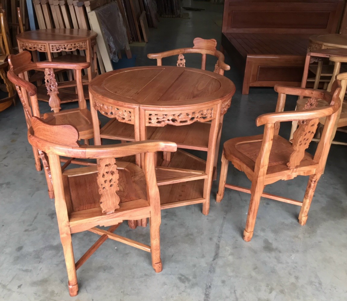 Bàn cafe tròn 4 ghế gỗ hương đá )