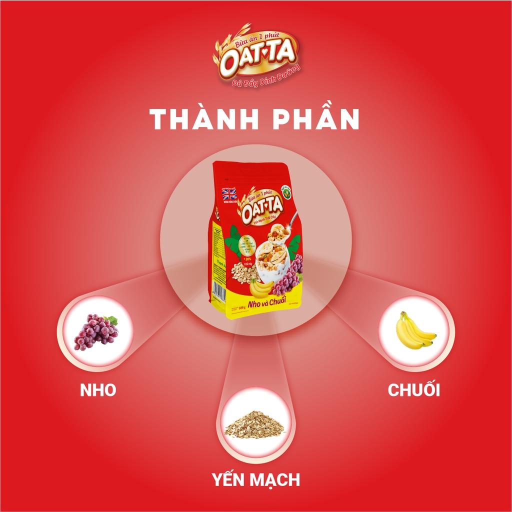 Yến Mạch Trái Cây Nho Chuối OATTA Thơm Ngon Giàu Chất Dinh Dưỡng Thể Ăn Liền Túi 600g