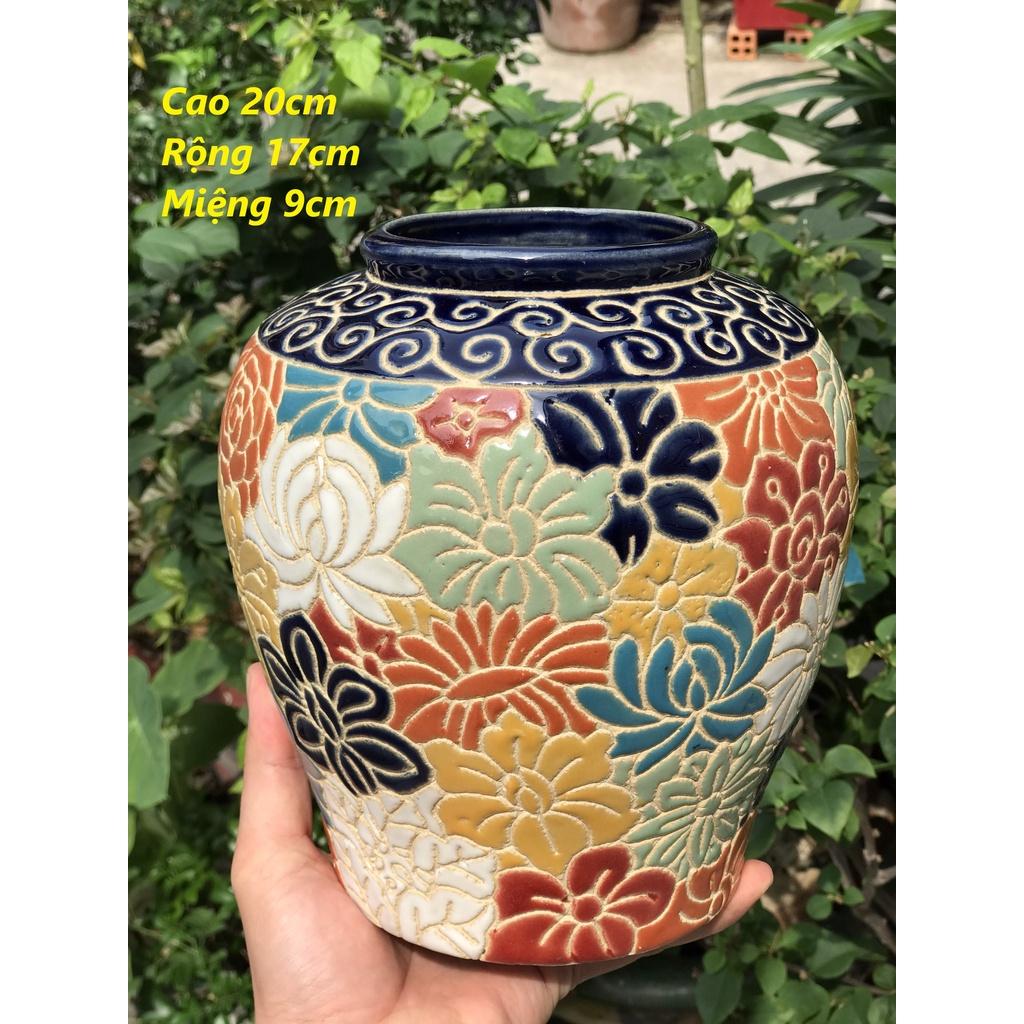Bình Bách Hoa HN Gốm Sứ Nam Bộ Trang trí decor cắm hoa trưng hoa miệng xanh dương