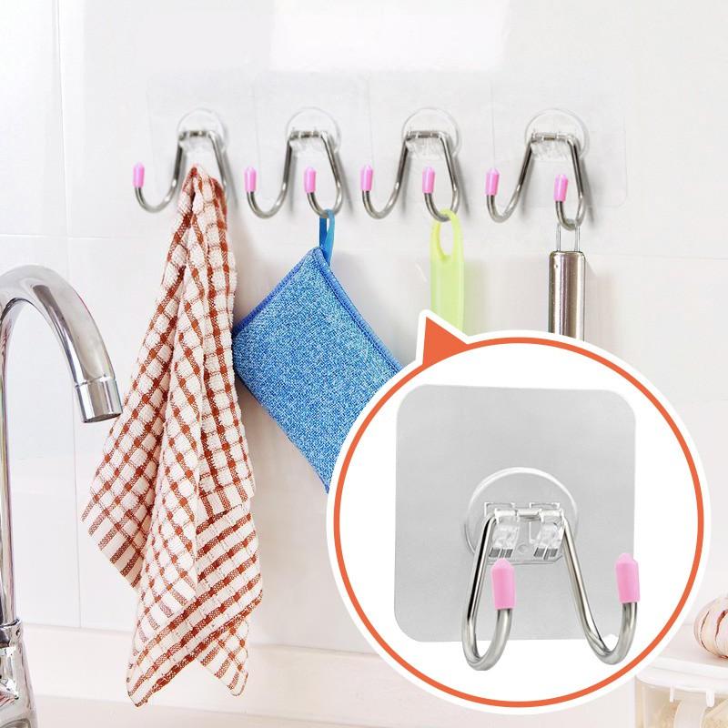 Móc dán tường dạng móc đôi inox siêu cứng treo đồ gọn gàng