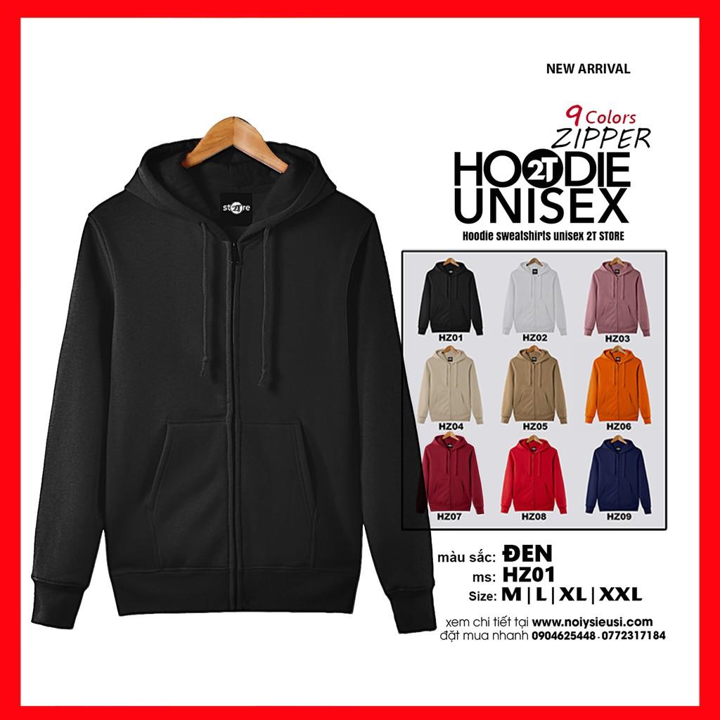 Áo hoodie zipper unisex 2T Store HZ01 màu đen