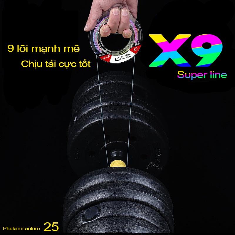 Dây dù câu cá PE x9 Super line 100m siêu bền, tải tốt phukiencaulure25 dây dù pe câu lure