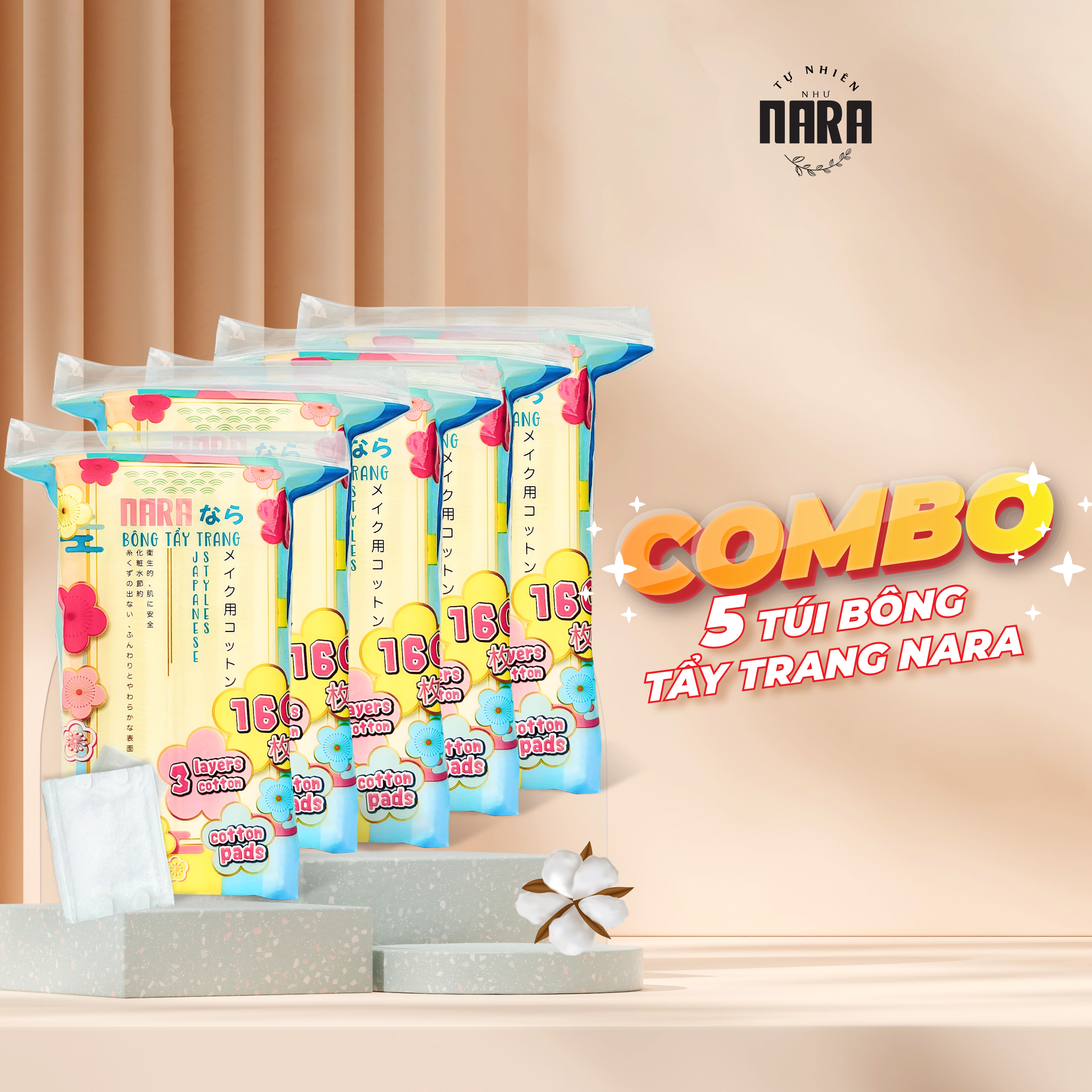 COMBO 5 bịch bông tẩy trang Nara 800 miếng