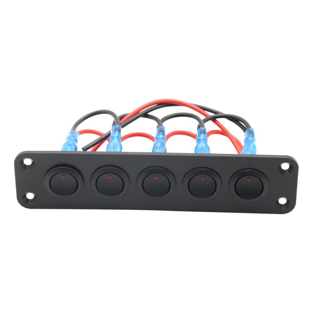 12V Rocker Switch Panel Scratch Proof On Off 5 Gang for Boat RV