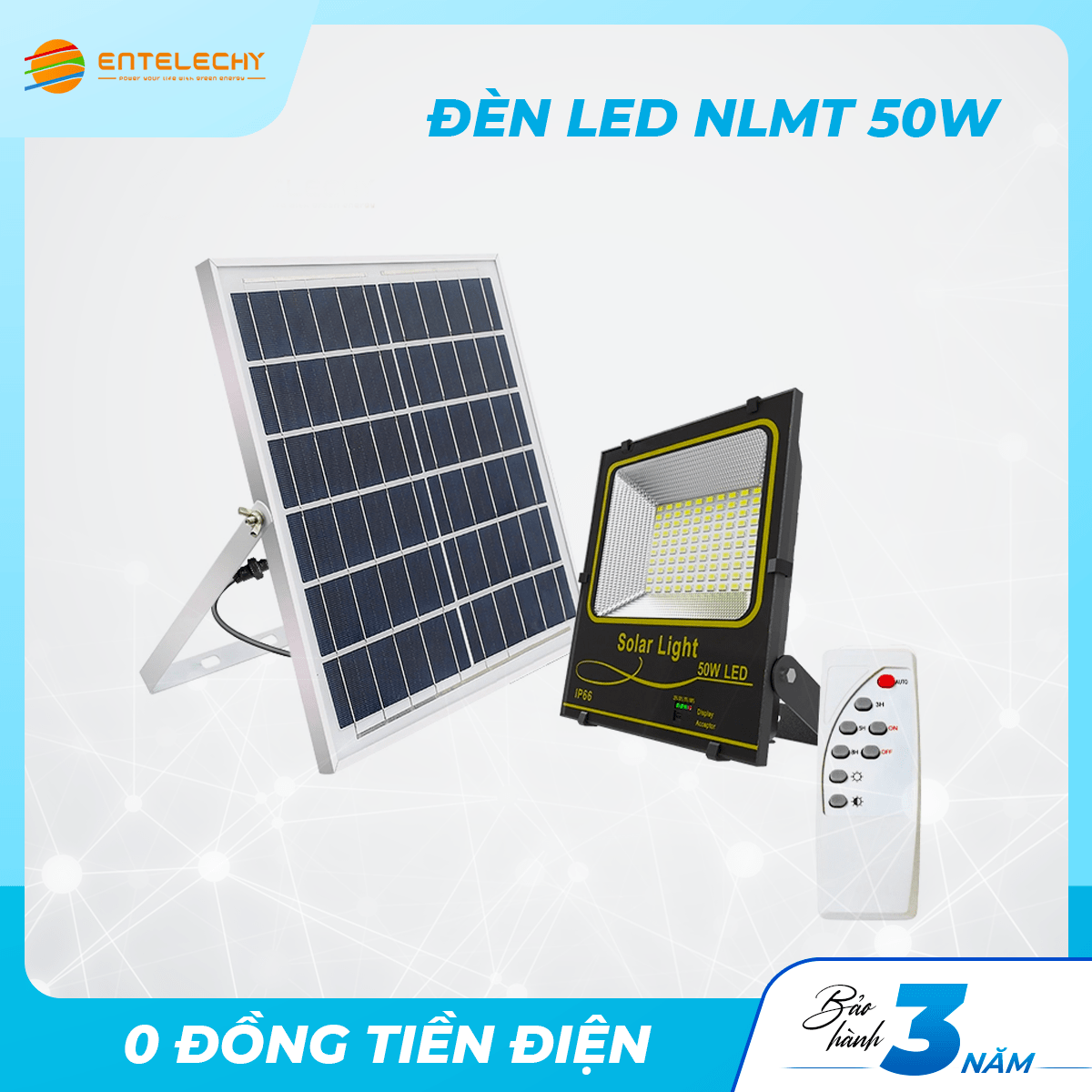 Đèn Led Năng lượng mặt trời Entelechy 50-300W có điều khiển, chiếu sáng trong nhà, ngoài trời, chống nước