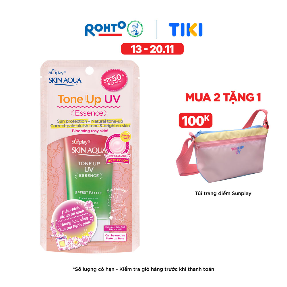 Tinh Chất Chống Nắng Nâng Tông Dành Cho Da Khô/Thường Sunplay Skin Aqua Tone Up UV Essence Happiness Aura (Rose) (Cho Da Sáng Hồng, Khuyết Điểm Xanh) (50g)