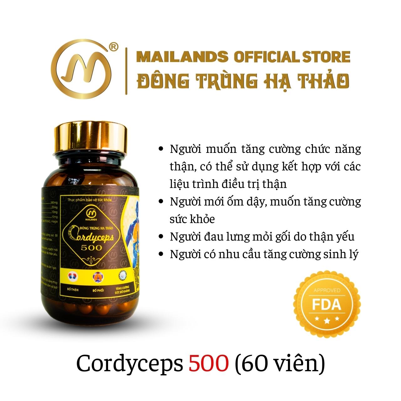 COMBO 4 hộp Đông Trùng Hạ Thảo MaiLands Cordyceps 500 (120 viên)